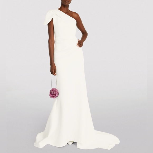 Jovani Women's White One Shoulder Side Pleat Fit Bodice Gown Dress Size 2 - Picture 2 of 8